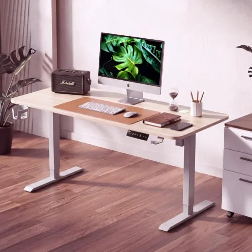 Ergo throne ET V ONE Lite Electric Standing Desk with 1-Piece Solid Top | Heavy Duty Height Adjustable Computer Desk | 3 Memory Preset | 5 Year Warranty | for Home Office (White Oak, 120 * 60 CM)
