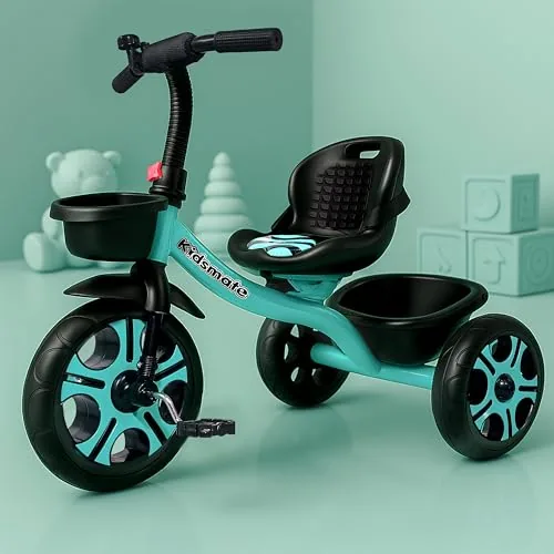 Kidsmate Ninja Plug N Play Durable Kids/Baby Tricycle, Safe & Secure, Storage Basket, Cushion Seat and Seat Belt for 12 Months to 48 Months Boys/Girls/Carrying Capacity Upto 30 Kgs (Sea Green)