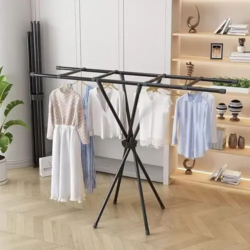 ALOXE Foldable Clothes Drying Stand for Home | Portable Cloth Dryer Stand | Balcony & Indoor Outdoor Laundry Rack (Tripod Design-Black)