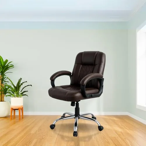 activa Ergonomic Office Chair with Premium Leatherette & Padded Seat | Adjustable Height | Desk Chair for Work/Study | Chairs for Workstations (Galaxy, Coffee)