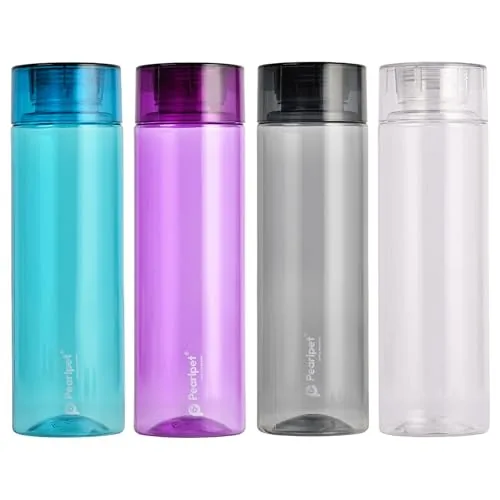 PEARLPET- Hydrous BPA-free Plastic Water Bottle Set of 4 Pcs, Each 1000ml, Assorted Multicolor
