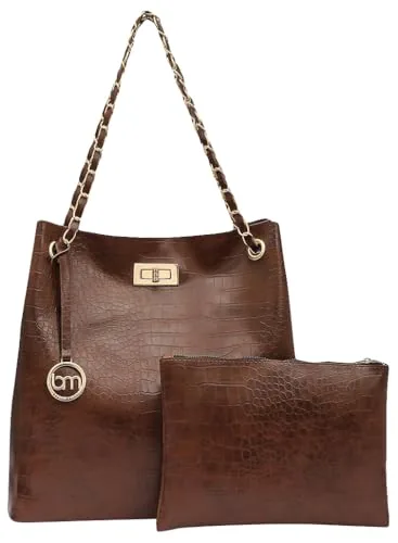 Bagsy Malone Bucket Shaped Tote Bag -Set of 2 | Handcrafted Side Tote Bag for Office and College (Croco Brown)