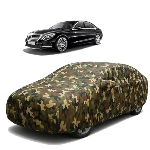 Sulfar 100% Waterproof Car Body Cover Compatible with Mirror for Mercedes Benz S 300 with Long Lasting Durable Material (Triple Stitched, Full Bottom Elastic, Camouflage Army)