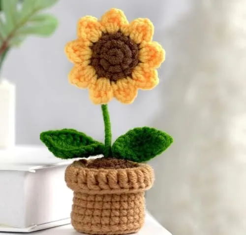 Quace Handcrafted Crochet Sunflower with Pot – Amigurumi Knitted Flower, Cozy Home Decor & Thoughtful Gift