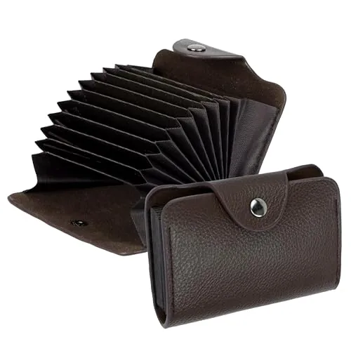Storite 9 Slot Vertical PU Leather Card Holder Wallet - Brown