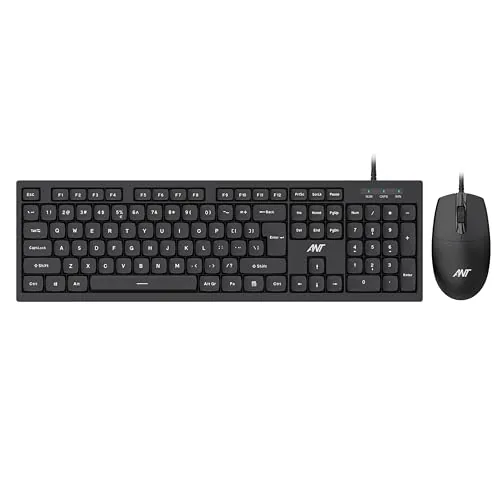 Ant MASTER10 Full Size Wired Keyboard and Mouse Combo, 104 Keys, 6 Anti-Ghosting, Membrane Switch, 3D Optical Mouse, 1200 DPI, USB Plug & Play, for Windows, Mac, Linux – Black