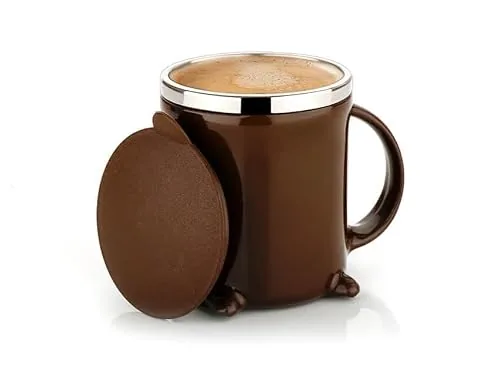 Black Olive Coffee Mug With Lid And Handle- Plastic Covered Stainless Steel Double Walled Insulated Tea Mug To Carry Hot & Cold Beverage For Kids, Girls, Boys, Students, Travel Mug (Multicolor 200 ML)