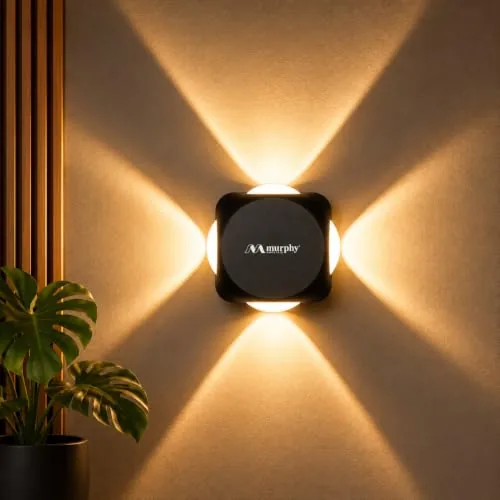 Murphy LED Outdoor Up/Down Wall Light - 6W, Warm White, (4 Multi-Directional Beams), IP65 Waterproof Aluminum Body, Pack of 1 (2-Year Warranty)