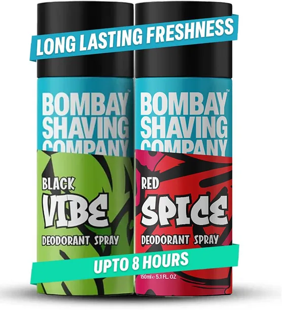 BOMBAY SHAVING COMPANY Red Spice & Black Vibe 150ml x 2 Combo Deodorant Spray  -  For Men (300 ml, Pack of 2)