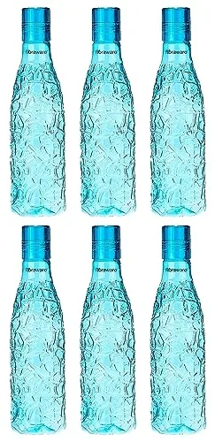 Floraware Food Grade Premium Plastic Fridge Round Water Bottle, Drinking Bottle, 1000ml Pack of 6, Blue