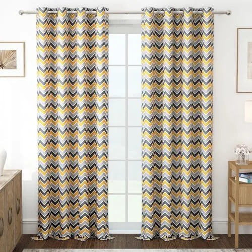 MollisHomes Door Curtains 9 Feet Pack of 2, Chevron, Yellow & Grey