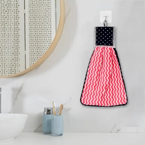 Kuber Industries Soft Cotton Hand Kitchen Towel with Hanging Loop | Double Sided Hand Towels for Wash Basin & Bathroom | Easy to Wash & Reusable | Zig Zag Pattern | Pink