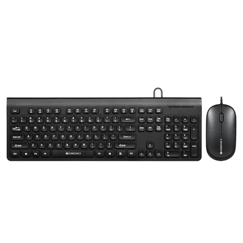 ZEBRONICS JUDWAA 880 Wired USB Keyboard & Mouse Combo, Plug & Play, 105 +12 Integrated Multimedia Keys, 3 Button Mouse, 1000 DPI, High Precision, Advanced Optical Sensor