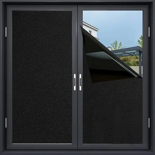 WOO Home Frosted Glass Window Film & Stickers (16 X 60 Inchs) Privacy Window Cover for Home & Office - Easy Apply, UV Protection, Removable Decorative Film (Blackout Black 1.4 X 5 SQFT)