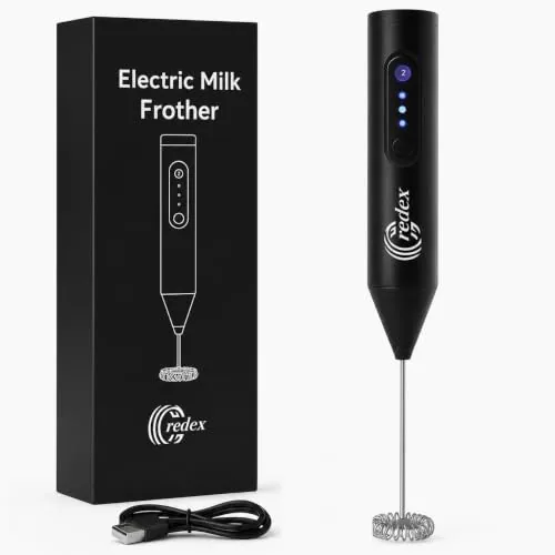 Credex Electric Milk Frother for Coffee | USB Rechargeable | 3-Speed Handheld Coffee Beater | Dual Spring Whisk | for Dalgona, Latte, Cappuccino, Lassi, Egg Beating | 1 Year Warranty