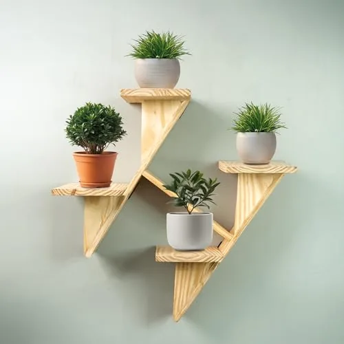 TrustBasket Floater Plant Stand | 4-Tier Wood Plant Stand for Home Decor | Plant Stands for Outdoor Balcony Wooden | Wooden Planter Stand for Living Room | Foldable Wooden Flower Stand