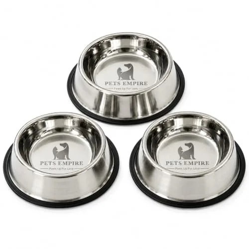 Pets Empire Dog & Cat Bowls Stainless Steel, Pack of 3, Anti-Skid Feeding Bowls for Food & Water, Heavy Duty Metal Pet Bowl, Rust Proof, Dishwasher Safe for Puppies, Cats & Dogs (3, 200, Milliliters)