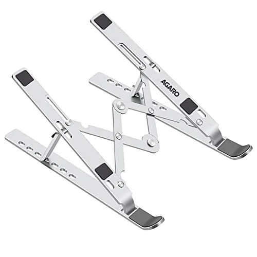 AGARO Foldable Laptop Stand, 7 Adjustable Levels, Non Slip Silicone Pads, Aluminium Built, Laptop, Tablet, Books LS1821, Silver