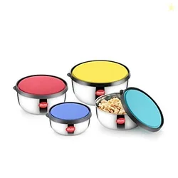 Stainless Steel Mixing and Serving Bowl Set | 4 Pieces | 375 ml to 1375 ml | Rust Resistant Food Storage Containers | Stackable and BPA Free