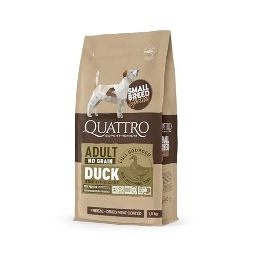 Quattro Dog Food for Small Breed Adult Dogs| 1.5KG | Duck Formula | Super Premium Dry Dog Food | High Protein | Complete & Balanced Nutrition | Healthy Digestion | Skin & Coat Health
