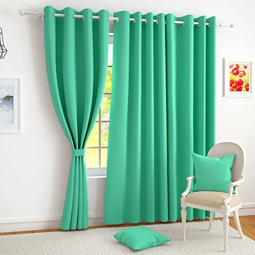 Story@Home 100% True Blackout Door Curtains 7 Feet Set of 2, Teal