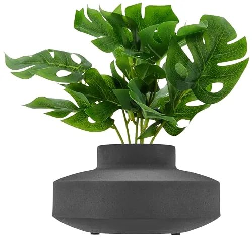 Amazon Brand - Solimo Flower Vase with Rust-Resistant Coating | Stylish and Easy-to-Clean Finish | Compact Design for Modern Décor | Round Vase - Textured Black