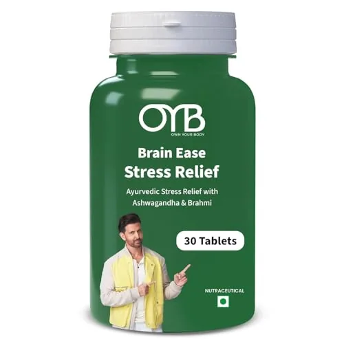 OYB Brain Ease – Stress Relief & Mind Wellness Supplement with Ashwagandha, Brahmi, Jatamansi, Shankhpushpi & Sarpagandha | Ashwagandha & Brahmi Supplement for Men & Women | 30 Tablets