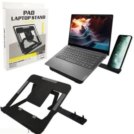 Global Impex Adjustable Laptop Tabletop Stand Patented Riser Ventilated Portable Foldable Compatible with MacBook Notebook Tablet Tray Desk Table Book with Free Phone Stand (Black)