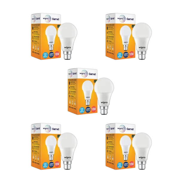 Wipro 10 W Basic Standard B22 LED Bulb White, Pack of 5