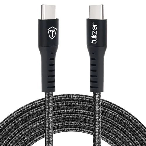 Tukzer Type C to Type C USB 2.0 Cable (40W~5V/3A) PD Fast Charging & Data Sync, Cotton Braided (Black - 1M/ 3.3Ft)