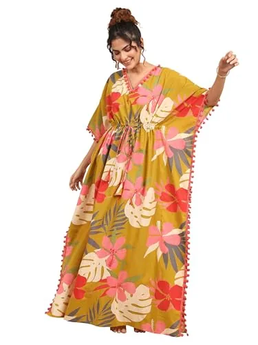 Libas Printed Cotton Night Dress-50379H Mustard