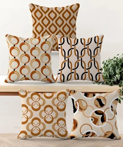 HOOPY Set of 5 Designer Decorative Throw Pillow/Cushion Covers (16 inch x 16 inch, Quatrefoil Print)