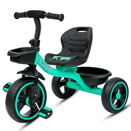 Amazon Brand - Symactive Tricycle for Kids | Plug N Play | Baby Cycle with Grip Handle, Eva Wheels, Seat & Basket | Kids Tricycle/Cycle | 2+ Years Unisex | Weight Limit Upto 25 Kgs (Ice Blue)