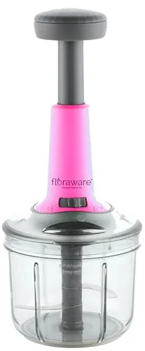 Floraware Round Food Chopper Steel Large Manual Hand-Press Vegetable Chopper Mixer Cutter to Cut Onion, Salad, Tomato, Potato (Pink, 900ML)