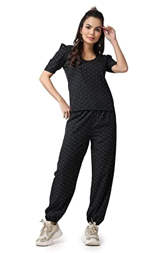 POPWINGS Casual Printed Top And Joggers Set For Women - Stylish Summer Co-Ord Round-Neck Combo