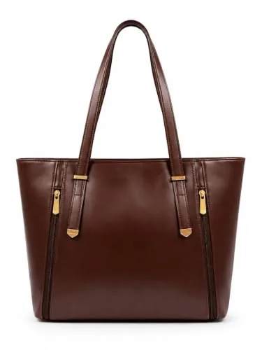 Handbag for Women, Brown Faux Leather Tote Bag with Side Zips, Multi-Compartment Shoulder Bag