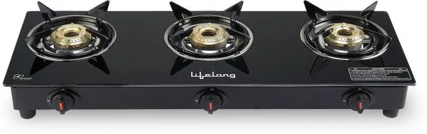 Lifelong LLGS603 Ignition For LPG Use Only (Doorstep Service, Black Glass Automatic Gas Stove (3 Burners)
