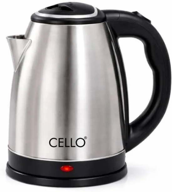 cello HeatPro Portable Kettle for Home, Office | Auto Shut-Off with Wide Mouth | 1500W Electric Kettle 1.8 L, Silver & Black