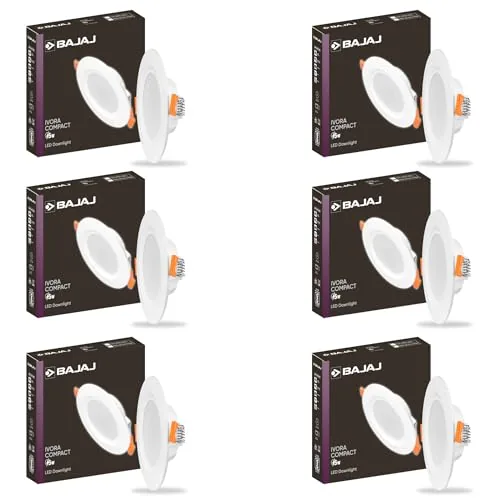 Bajaj Polycarbonate Ivora Compact Downlight 3-in-1 Colour | 5W LED Downlight | for Smaller Spaces | Long Life of 25000 Hours (Multi Colour, Pack of 6)