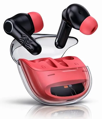 VEHOP Crysta Gaming TWS Earbuds – Ultra Low Latency 40ms, Bluetooth v5.49+ENC for Clear Calling, 50Hr Playtime, Bass Boosted, Premium Wireless Headphone, Touch Control, IPX4 & Voice Assistance. (RED)