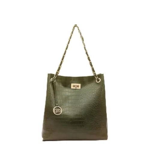 Bagsy Malone Bucket Shaped Tote Bag (Croco Olive)