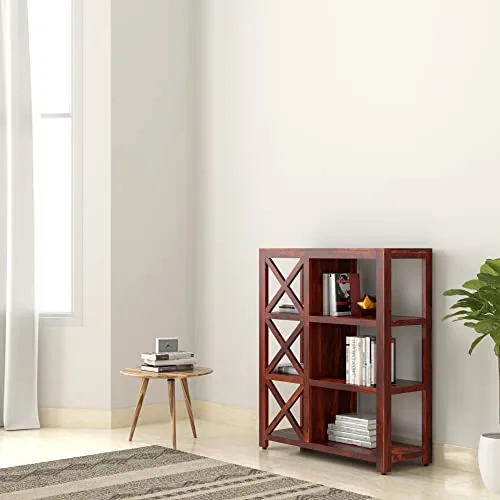 Amazon Brand - Solimo Salford Solid Sheesham Wood Bookshelf with 3 Shelves, Honey Finish