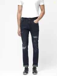 RARE RABBIT Mens Blue Plain Hawk Slim Fit Mid Rise Casual Jeans (30) by Myntra