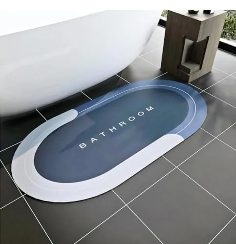 Aadya Alley Rubber Soft Sillicon Super Absorbent Door Mats (40X60) Bath Mat Anti Skid Quick Drying Bathroom & Water Absorbent Carpets Kitchen Entrance Door Mats (1, Oval R), Blue