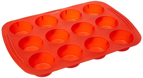 Amazon Brand - Solimo 12 Cavity Silicone Baking Tray, Red