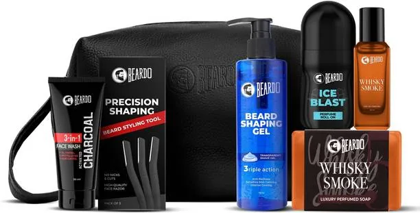 BEARDO Ultimate Grooming Kit| Perfume, Roll On, Facewash, Soap, Beard Shaping Too & Gel (7 Items in the set)