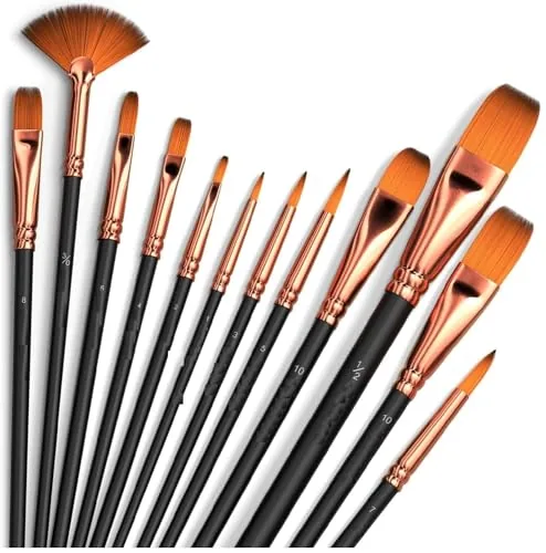 Eclet Set of 12 Professional Artist Paint Brush for Kids, Adults Fabulous for Canvas, Watercolor & Fabric - for Beginners and Professionals - Great for Water, Oil or Acrylic Painting