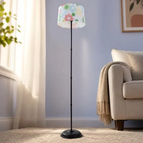 tu casa Black Iron Floor Lamp Flower Print Fabric Shade Bedroom 57 Inch