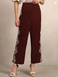 Vero Moda Women Ethnic Motifs Embroidered Cotton Straight Fit High-Rise Trousers