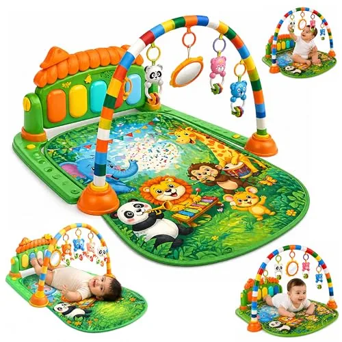 Lifelong Jungle Piano Playgym | Musical Mat with Lights, Hanging Toys| Soft Tummy Time, Crawling Play Mat, Motor Skills Development| Kick & Play Piano Fitness Rack (0–24 Months, 6 Month Warranty)